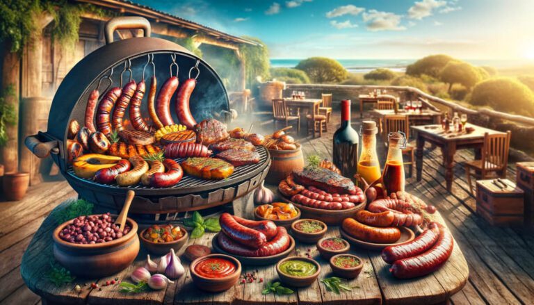 asado argentino con variedad de achuras