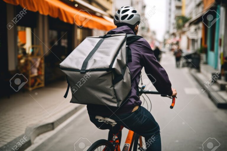 bicicleta con mochila de delivery en ciudad