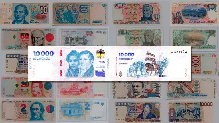 billetes argentinos de diferentes denominaciones