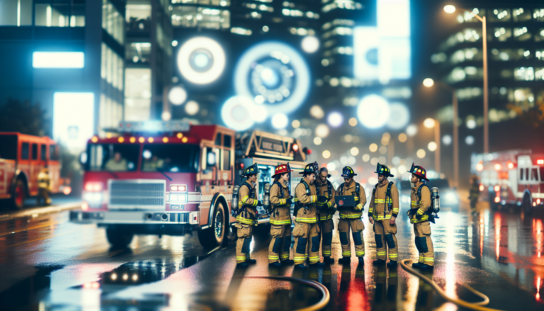 bomberos en accion en una ciudad