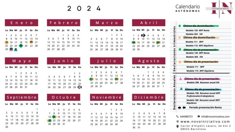 calendario con fechas importantes de impuestos