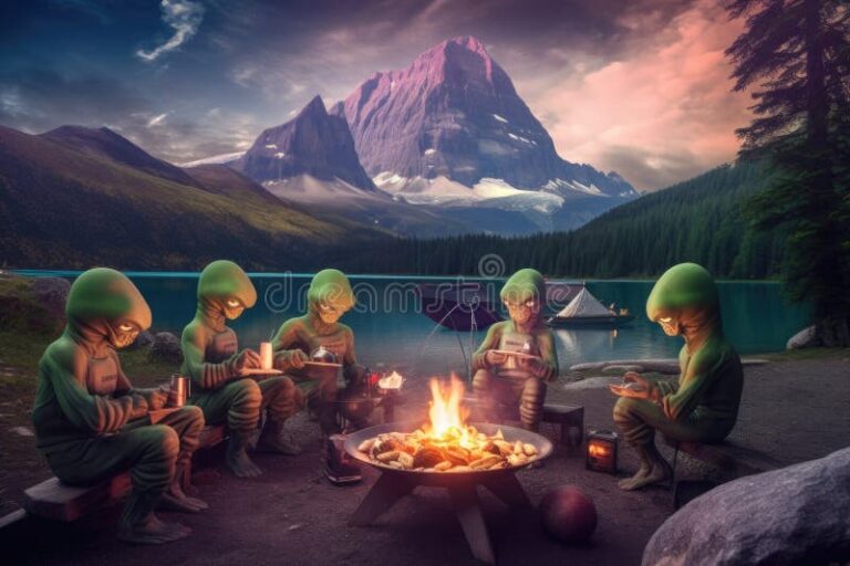 campfire cooking in an alien landscape