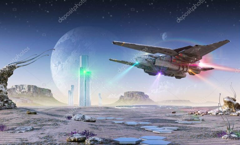 capsula espacial en un paisaje alienigena
