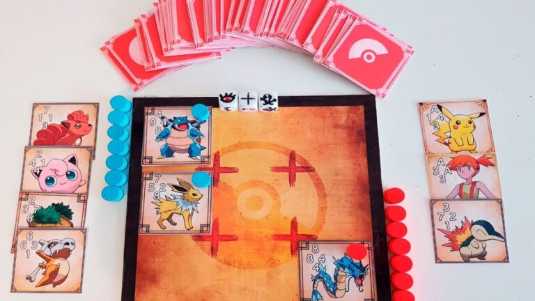 cartas de pokemon en una mesa de juego
