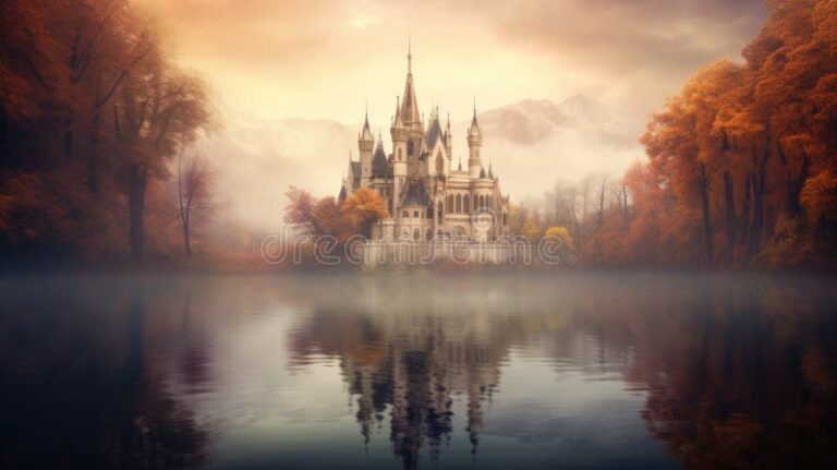 castillo magico con niebla y luces