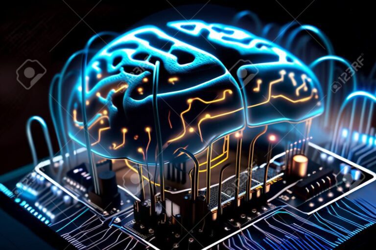 cerebro humano y circuitos electronicos fusionados