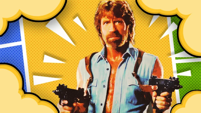 chuck norris con expresion divertida y fuerte