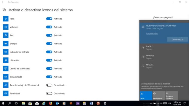 computadora con pantallas de configuracion de red