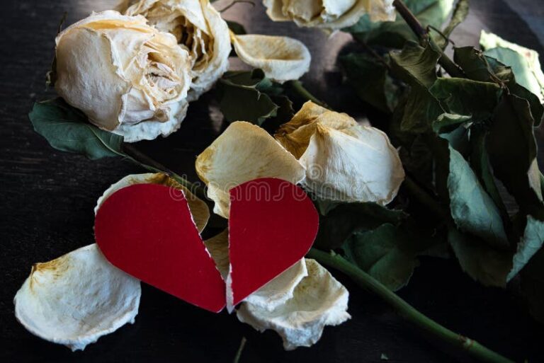 corazon roto con flores marchitas