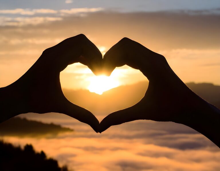 corazones en un paisaje romantico