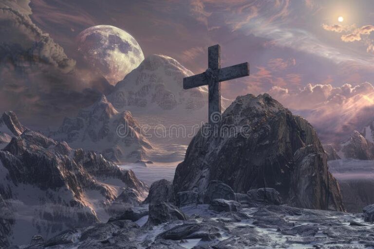 cruz de madera en un paisaje sereno