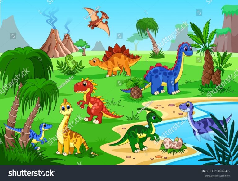 dinosaurios en un paisaje prehistorico movil