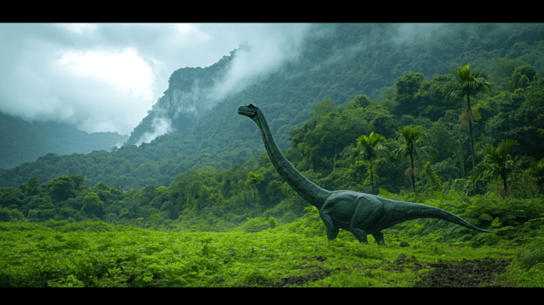 dinosaurs roaming in a lush jungle