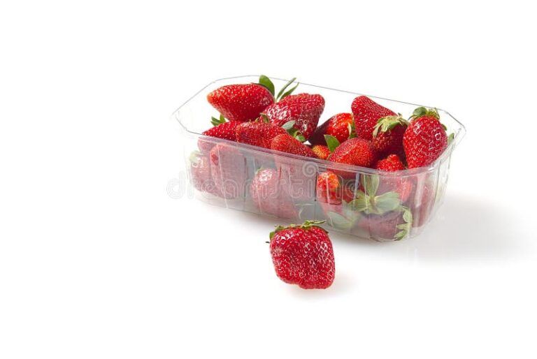 frutillas congeladas en un recipiente transparente
