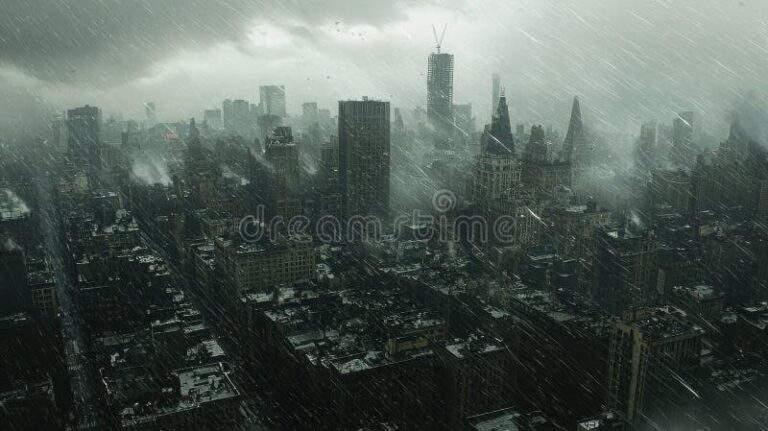 granizo cayendo sobre un paisaje urbano