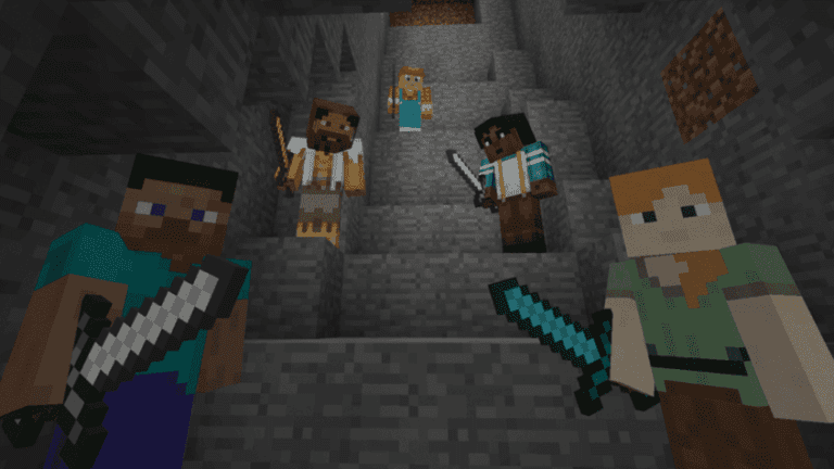 grupo de amigos jugando minecraft juntos