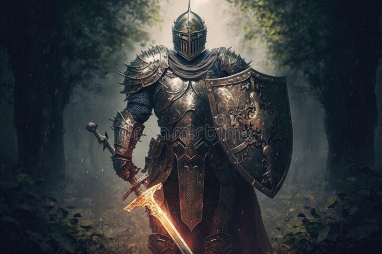 guerrero medieval con espada y escudo