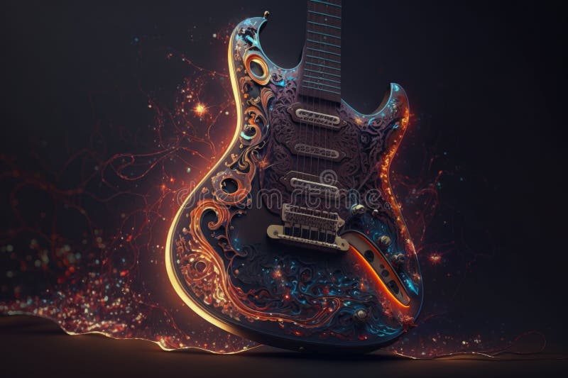 Cómo elegir la mejor guitarra para jugar Guitar Hero en casa 1 guitarras de colores en un escenario brillante