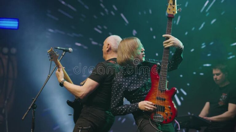 guitarrista y bajista en concierto
