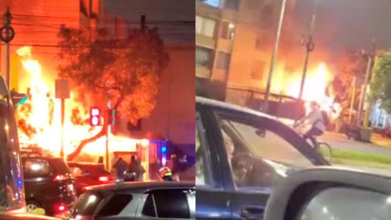 incendio urbano en una calle concurrida