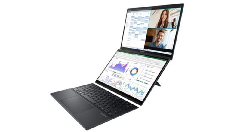 laptop asus zenbook duo en un escaparate