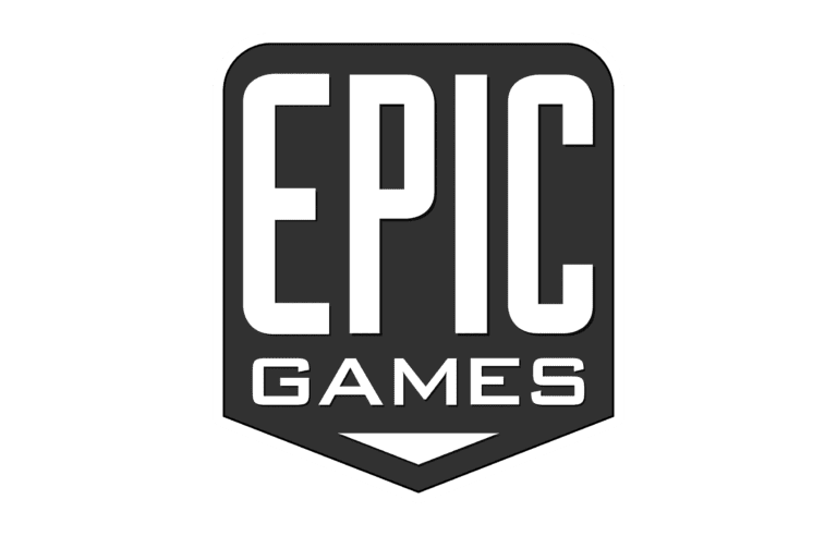 logotipo de epic games sobre fondo colorido