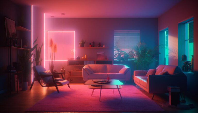 luces led de colores en ambiente acogedor