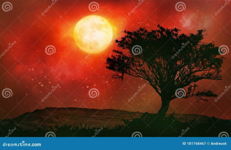 luna roja en un cielo estrellado