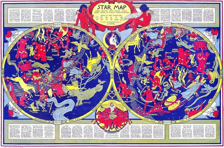 mapa estelar con signos zodiacales destacados