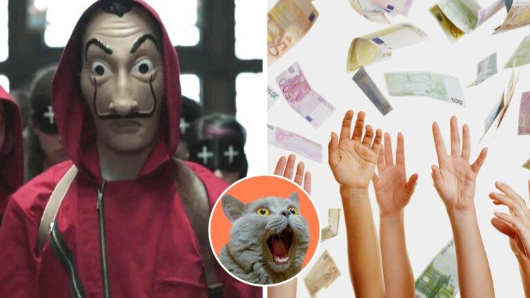mascaras de dali y dinero en billetes