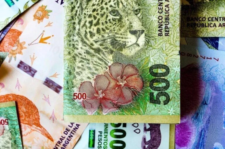 monedas y billetes argentinos sobre un juego