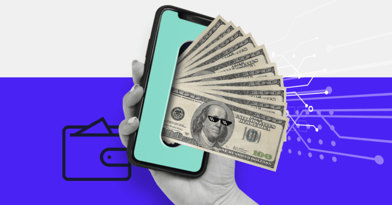 monedero digital con billetes de dolar