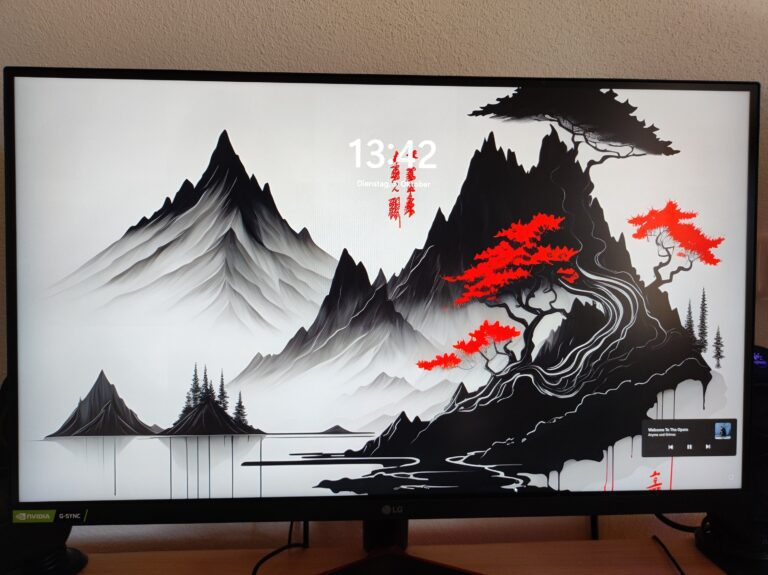 monitor curvo con paisaje inspirador