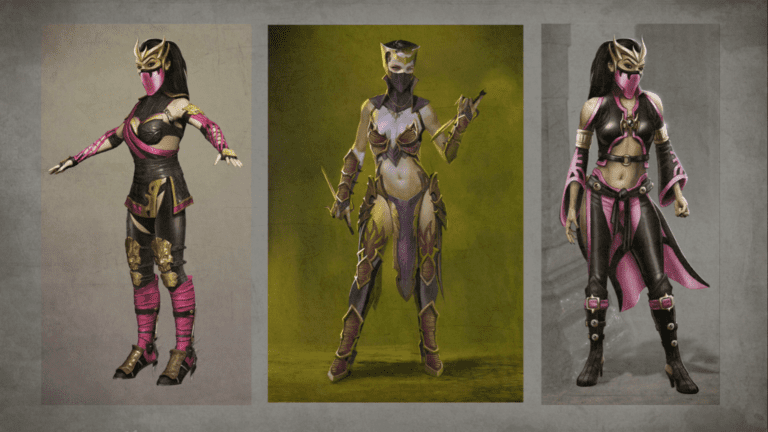 mujer con disfraz de mileena en accion