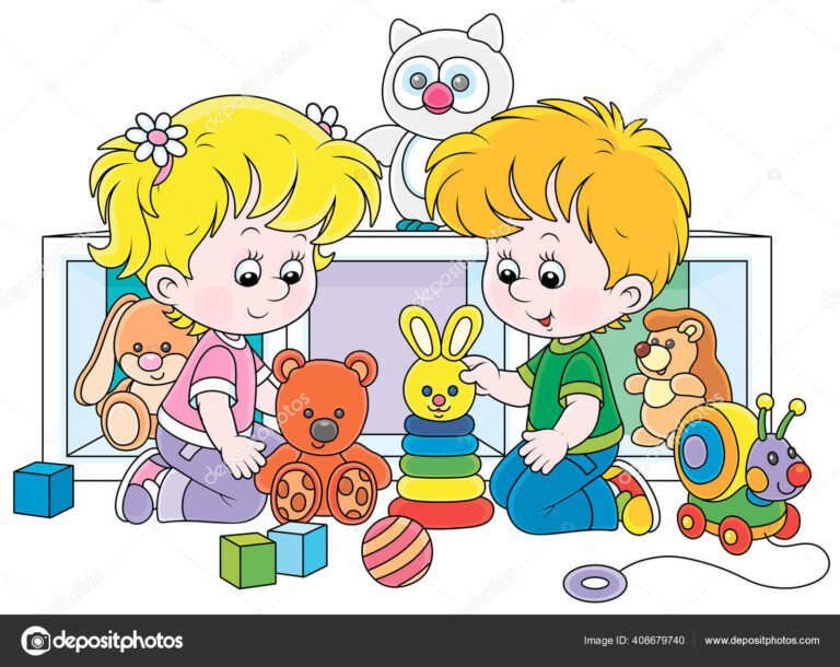 ninos felices jugando con juguetes coloridos