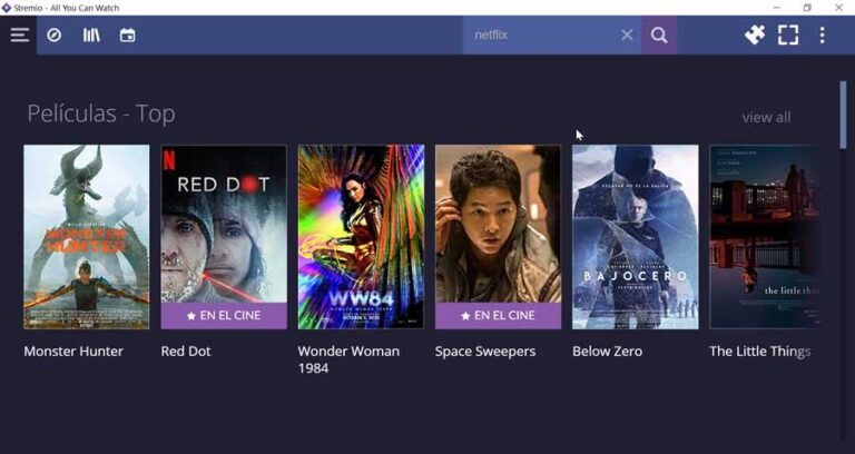 pantalla de stremio mostrando contenido multimedia