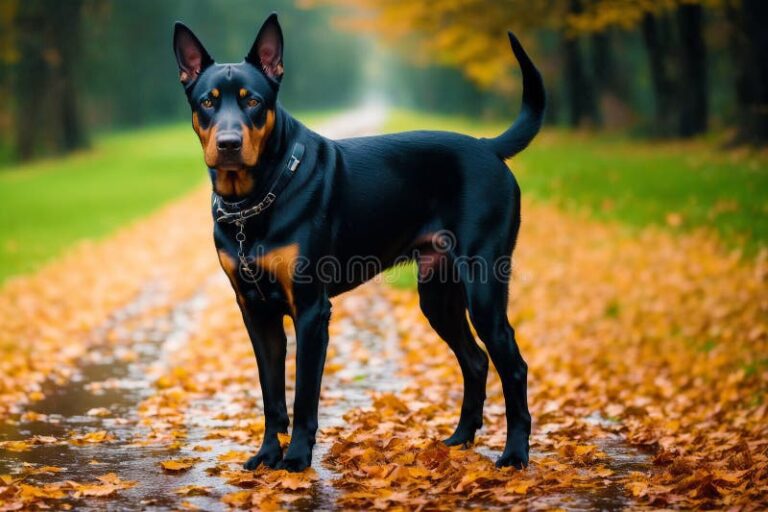perro de raza doberman en un parque