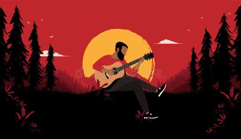 persona tocando guitarra en un paisaje natural