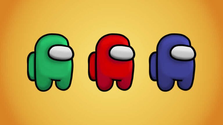 personajes de among us en fondo colorido