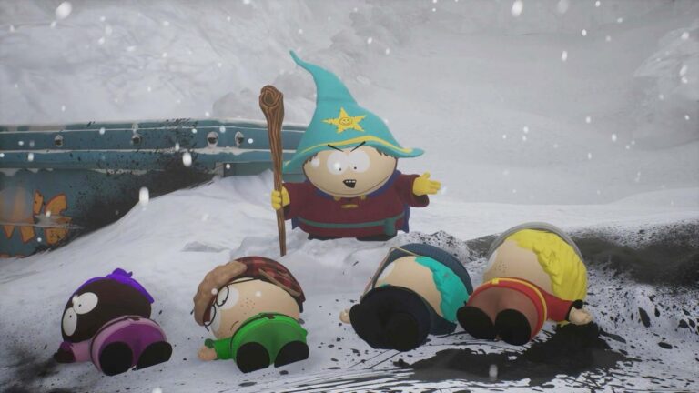 personajes de south park jugando en la nieve