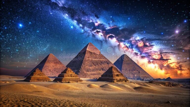 piramides de egipto bajo un cielo estrellado