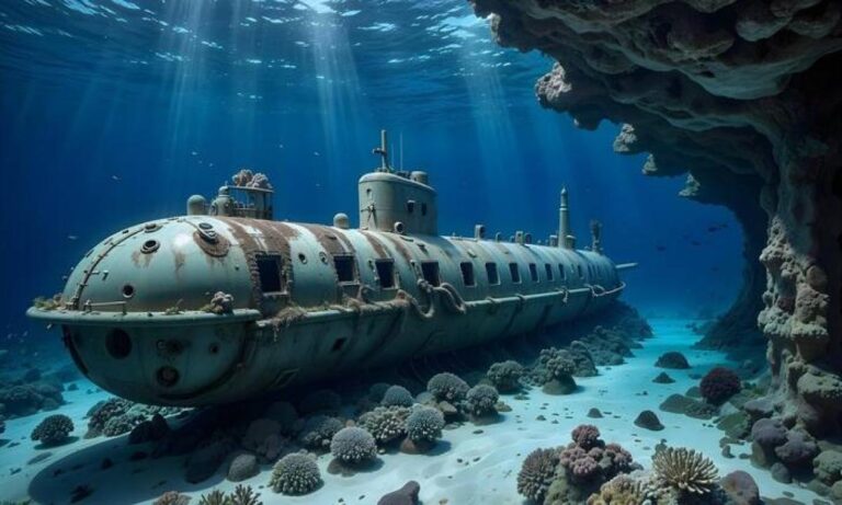 submarino en el fondo del oceano