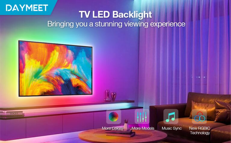 television moderna con luces led encendidas