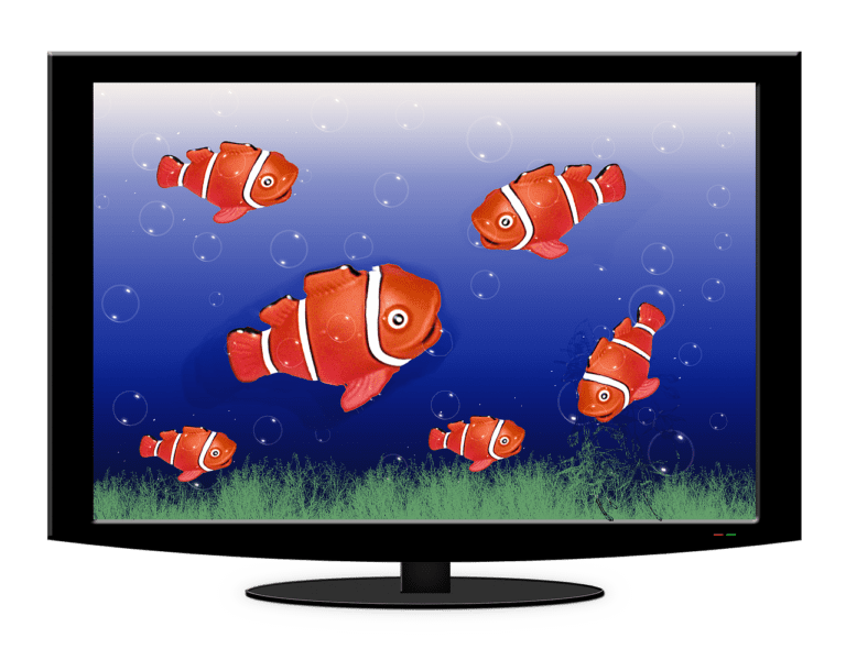 televisor con fondo marino y personajes animados