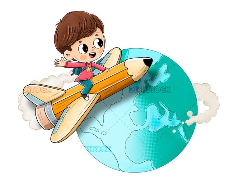 un nino volando hacia un mundo magico