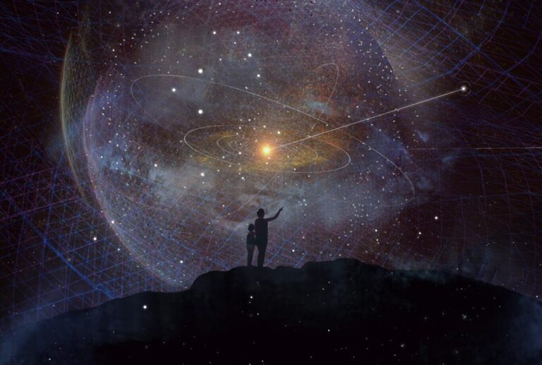 viaje espacial entre estrellas y galaxias